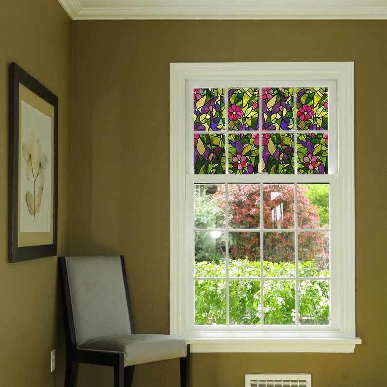 FUNLIFE Star Magnolia Glass Film Stained Window Opaque Etsy