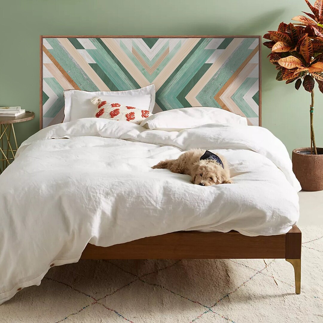 FUNLIFE Peel and Stick Headboard Decal, Sage Green Herringbone Woven
