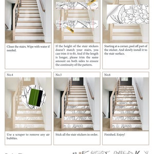 Vintage Flora Stair Riser Decals, Peel & Stick Strips Wrap, Self Adhesive Vinyl Stickers, Removable Large Vintage Sketch Peonies, Custom image 8