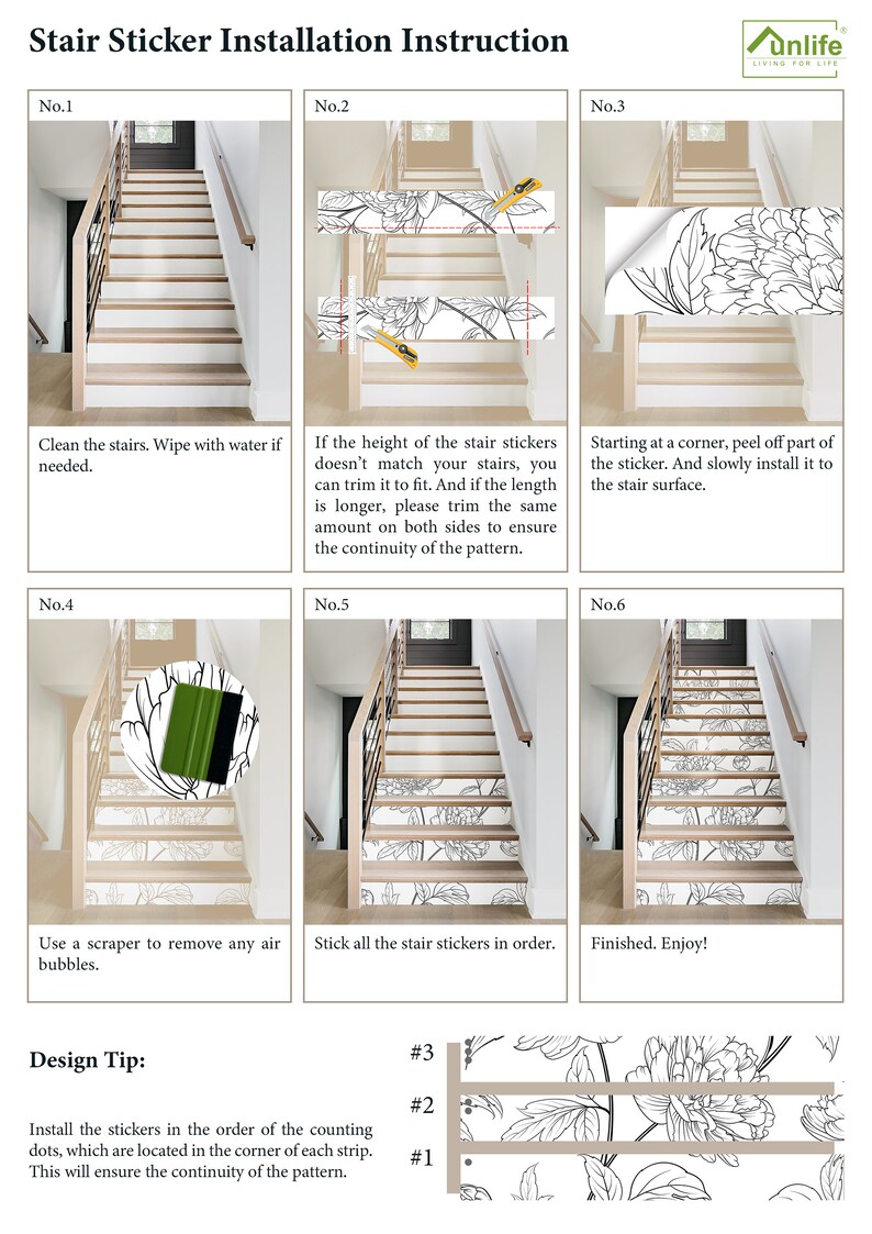 Vintage Flora Stair Riser Decals, Peel & Stick Strips Wrap, Self Adhesive Vinyl Stickers, Removable Large Vintage Sketch Peonies, Custom image 8