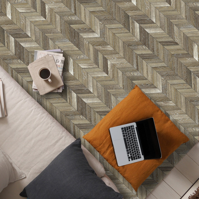FUNLIFE Dark Chevron Wood Grain Peel and Stick Floor Tile Etsy