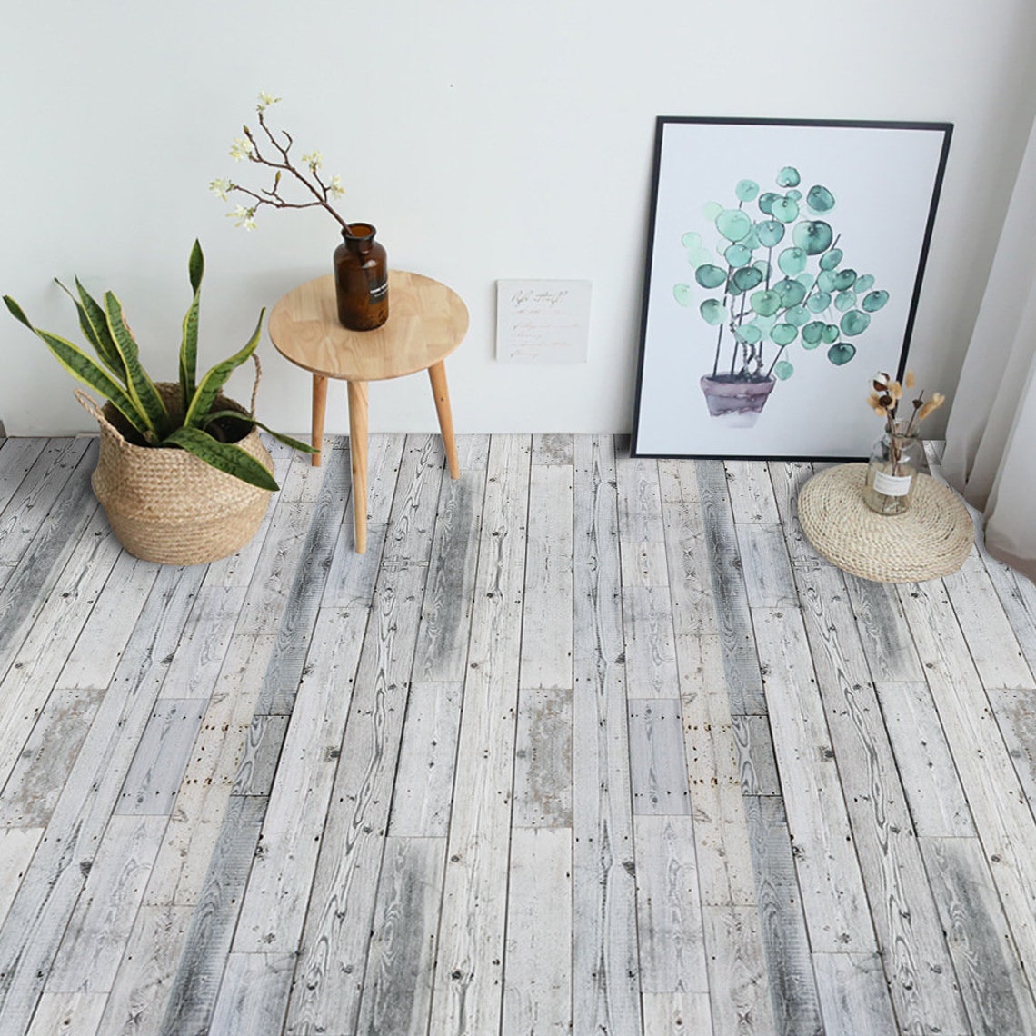 FUNLIFE Grey Wood Grain Peel and Stick Floor Tile Stickers Etsy