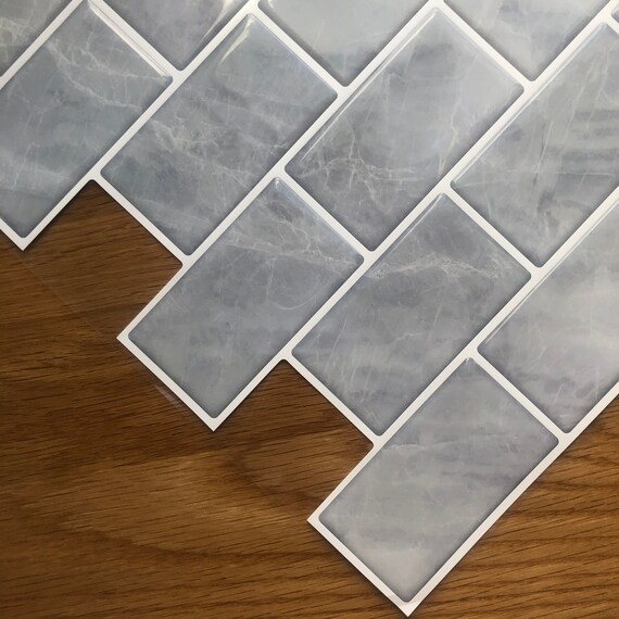 Funlife Grey Marble Subway Peel And Stick Tile Backsplash Etsy
