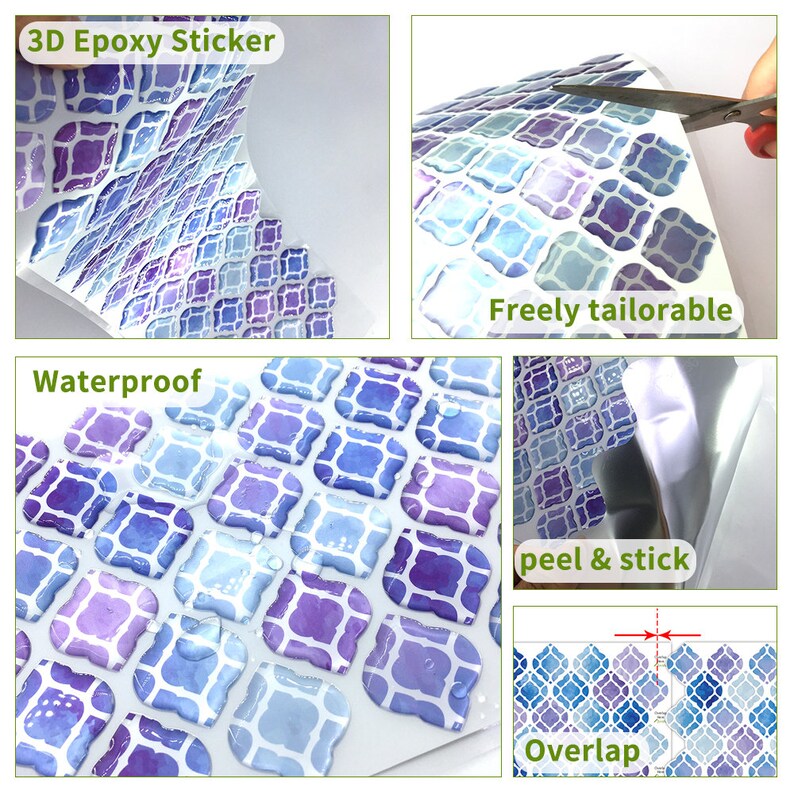 FUNLIFE Fancy Bluepurple Peel N Stick Tile Backsplash Etsy
