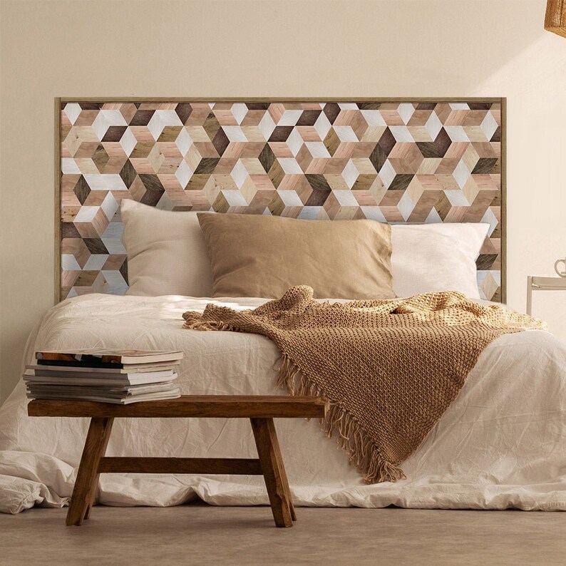 FUNLIFE Hexagon Geometric Wood Grain Headboard Decal DIY Etsy