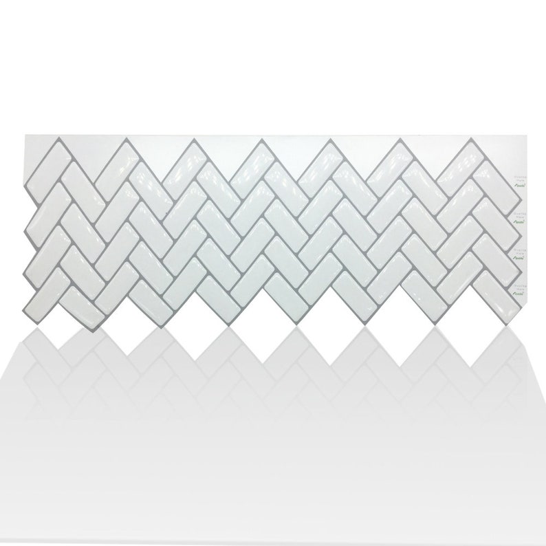 white herringbone peel and stick tile