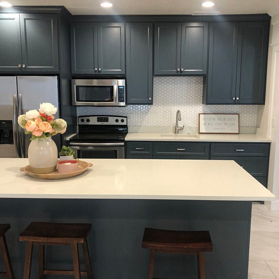 white hexagon peel and stick backsplash