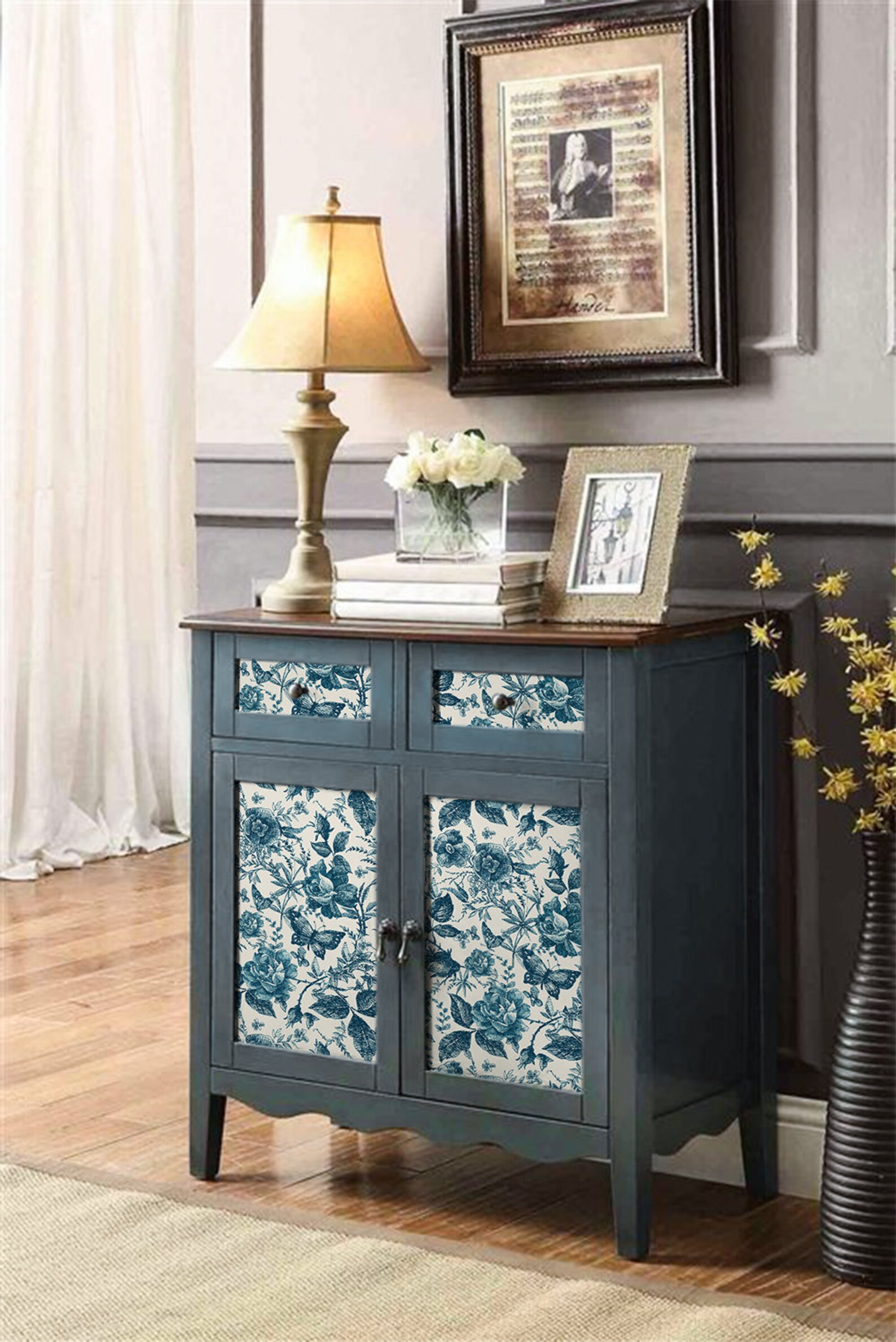 Peel and Stick Flora Furniture Decals Vintage Blue Rose in Etsy UK