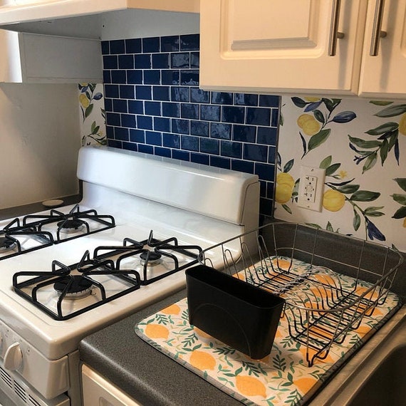 blue subway backsplash tile