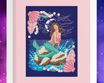 Moonlight Mermaid Cross Stitch Pattern (digital format instant PDF download)