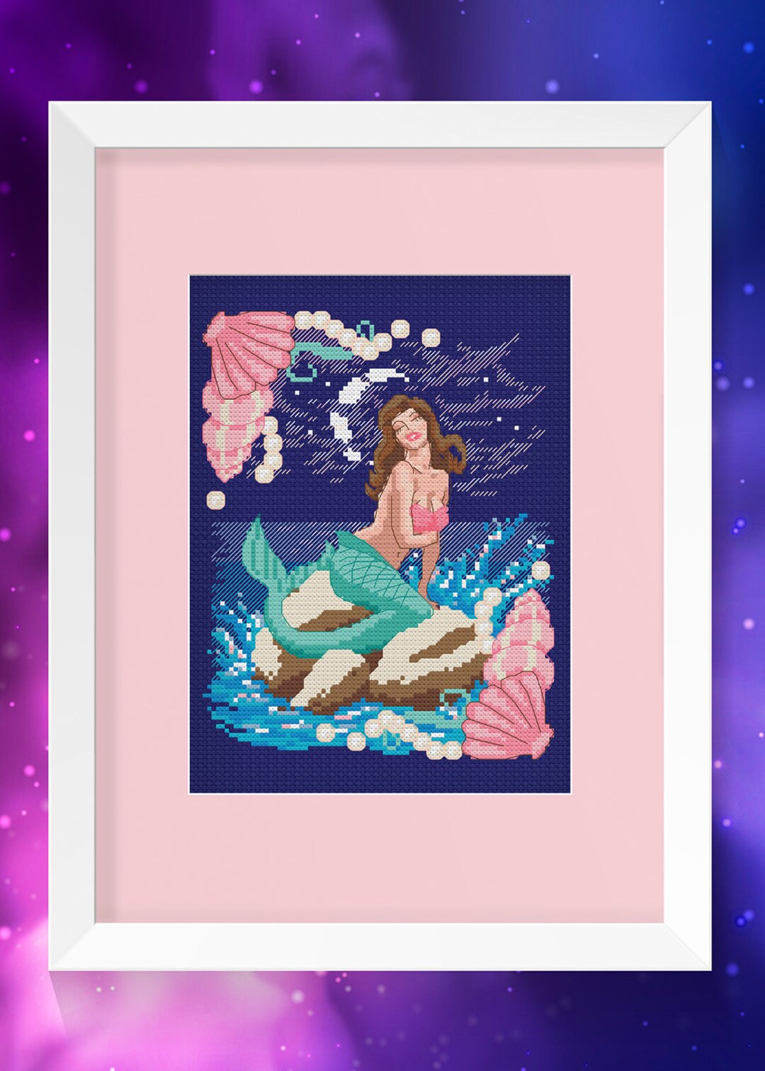 Moonlight Mermaid Cross Stitch Pattern digital Format Instant PDF ...