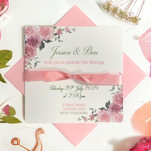 Hochzeitseinladungskarte - Braut und Bräutigam - Farbiger Umschlag - Namen, Datum, Zeit Ort, Antwortzeit - Wählen Sie Farbe / Packungsmenge (wd-10)