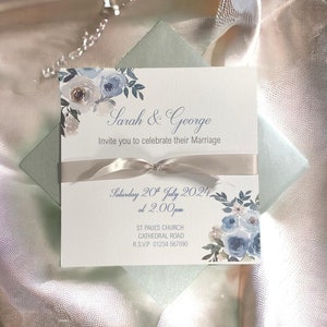 Hochzeitseinladungskarte - Braut und Bräutigam - Farbiger Umschlag - Namen, Datum, Zeit Ort, Antwortzeit - Wählen Sie Farbe / Packungsmenge