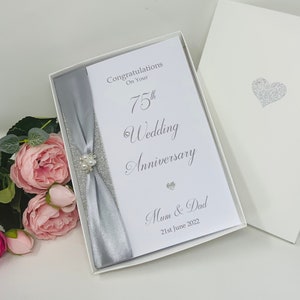 75th Wedding Anniversary Card - Diamond 75 Year Seventy Fifth Anniversary Luxury Greeting Card Personalised Gift Wife Husband Parents Couple