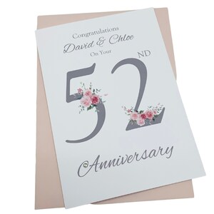 52. Hochzeitstag Karte - Bath Spa 52 Jahr Fünfzig Zweite Gruß Geschenk Frau Ehemann Eltern Paar Freunde - Blumennummer