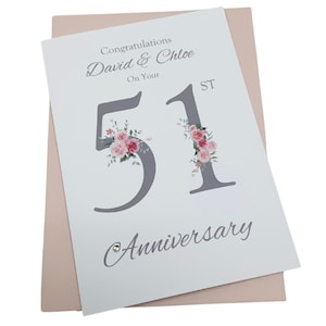 51. Hochzeitstag Karte - Foto Kamera 51 Jahr Fünfzig Erster Gruß Geschenk Frau Ehemann Eltern Paar Freunde - Florale Zahl