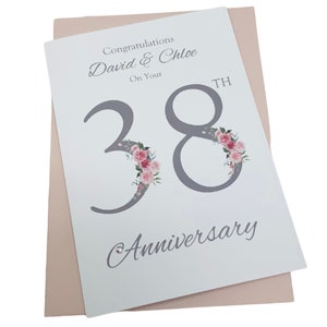 38e huwelijksverjaardag kaart - toermalijn 38 jaar achtendertigste wenskaart cadeau voor vrouw echtgenoot ouders paar vrienden - bloemennummer