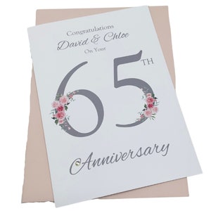 Biglietto d'auguri per il 65° anniversario di matrimonio - Zaffiro blu 65 anni Sessantacinquesimo regalo per moglie marito genitori coppia amici - Numero floreale