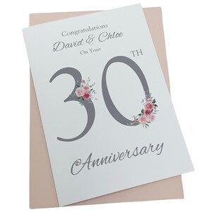 30. Hochzeitstag Karte - Perle 30 Jahr Dreißig Grußkarte, Geschenk für Frau Ehemann Eltern Paar Freunde - Blumennummer
