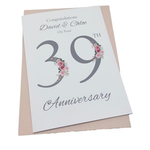 Kaart 39e huwelijksverjaardag - kant 39 jaar negenendertigste wenskaart Cadeau voor vrouw echtgenoot ouders paar vrienden - bloemennummer