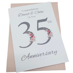 Carte d'anniversaire de mariage pour 35 ans - Corail, trente-cinquième carte de voeux de 35 ans, cadeau pour femme mari parents couple amis - nombre floral