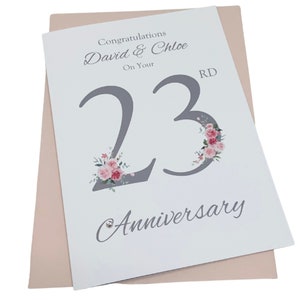 Kaart 23e huwelijksverjaardag - verzilverd 23 jaar drieëntwintigste wenskaart, cadeau vrouw echtgenoot ouders paar vrienden - bloemennummer