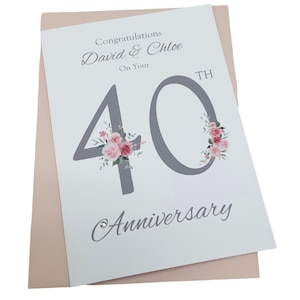 Carte de 40e anniversaire de mariage - Ruby 40 ans, quarantième carte de voeux cadeau pour femme mari parents couple amis - nombre floral