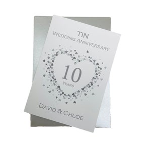 Tarjeta del décimo aniversario de bodas: tarjeta de felicitación en hojalata para el décimo aniversario, regalo para esposa, esposo, pareja y amigos: corazón de amor