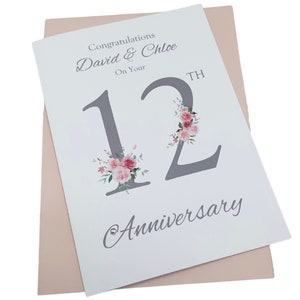 Kaart 12e huwelijksverjaardag - wenskaart zijde 12 jaar twaalfde verjaardag, cadeau voor vrouw echtgenoot paar vrienden - bloemennummer