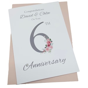Carte de 6e anniversaire de mariage - Carte de voeux de 6e anniversaire de mariage en fer, cadeau pour femme, mari, couple, amis - Numéro floral