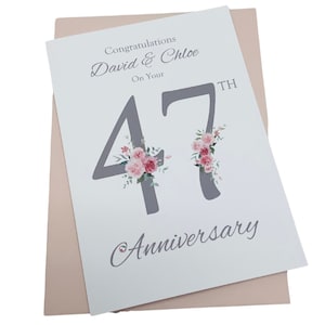 Tarjeta del 47.° aniversario de bodas: regalo de felicitación para el cuadragésimo séptimo aniversario de bodas, para esposa, esposo, padres, pareja y amigos, con flores y números