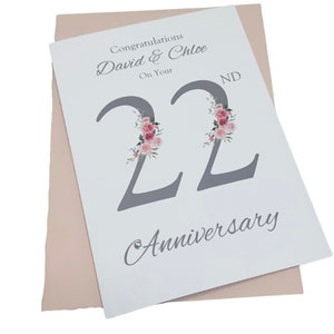 Carte de 22e anniversaire de mariage - Carte de voeux de 22 ans, vingt-deuxième anniversaire, cadeau pour femme, mari, parents, couple d'amis - Numéro floral