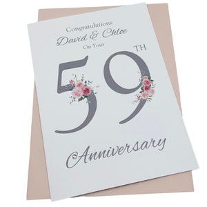 59° anniversario di matrimonio - Biglietto di auguri di beneficenza per il 59° anno, regalo per moglie, marito, genitori, coppia, amici - Numero floreale
