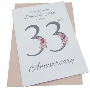 Kaart 33e huwelijksverjaardag - Amethist 33 jaar dertigste wenskaart, cadeau voor vrouw echtgenoot ouders paar vrienden - bloemennummer
