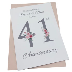 Biglietto d'auguri per il 41° anniversario di matrimonio - Decorazione per ufficio Biglietto d'auguri per il 41° anno, regalo per moglie, marito, genitori, coppia, amici - Numero floreale