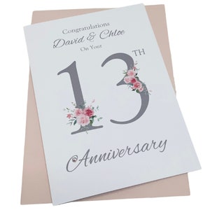 Kaart 13e huwelijksverjaardag - kant 13 jaar dertiende verjaardag wenskaart, cadeau voor vrouw echtgenoot paar vrienden - bloemennummer