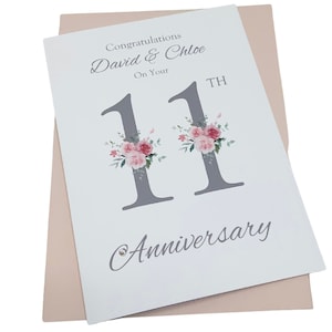Carte de 11 ans de mariage en acier, cadeau de 11 ans pour femme, mari, couple, ami, chiffre floral