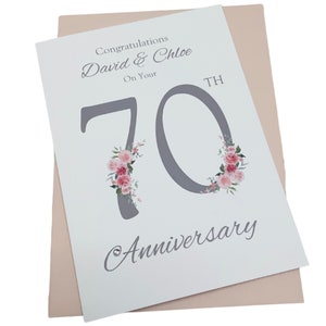 Cartão de 70º aniversário de casamento - Cartão de saudação Platinum 70º aniversário Septuagésimo presente para esposa, marido, pais, casal, amigos - Número floral