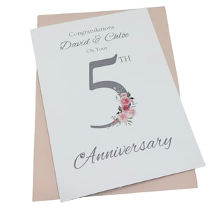 Kaart 5e verjaardag - Hout Wenskaart 5 jaar vijfde huwelijksverjaardag, cadeau voor vrouw echtgenoot paar vrienden - bloemennummer