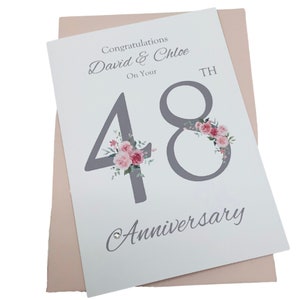 Karte zum 48. Hochzeitstag - Dekoration 48 Jahre Gruß Geschenk Frau Ehemann Eltern Paar Freunde - Blumenzahl