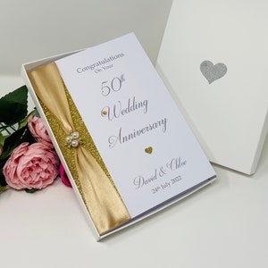 50th Wedding Anniversary Card - Golden 50 Year Fiftieth Anniversary Luxury Greeting Card Personalised Gift for Wife Husband Parents Couple