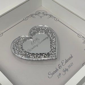 60th 60 Years Diamond Wedding Anniversary Handmade Couple Gift Married Him Her Custom Personalised Picture Frame - Intricate Mirror Heart