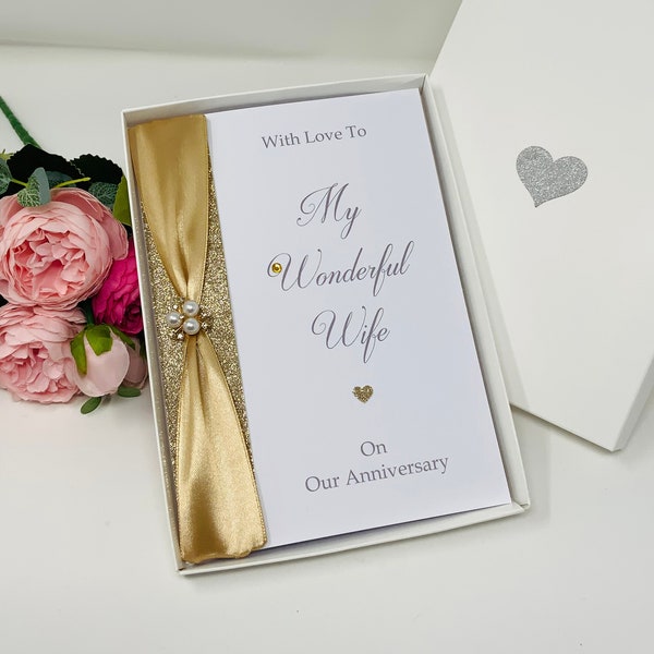 Wife Wedding Anniversary Card - Personalised Luxury Handmade Card, Gift for Wife Partner Her 1st 2nd 5th 7th 10th 20th 25th 30th 40th 50th