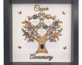 Wooden 24th 34th Opal Wedding Anniversary Family Tree Picture Frame Gift Personalised