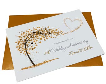 8th Anniversary Card - Bronze 8 Year Eight Wedding Anniversary  Greeting Card Gift Wife Husband Couple Friends - SH 8