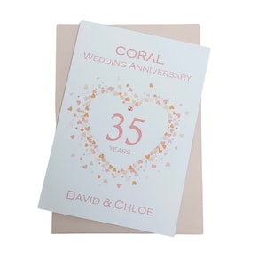 Biglietto di auguri per il 35° anniversario di matrimonio - Corallo 35 anni Trentacinquesimo biglietto di auguri, regalo per moglie marito genitori coppia amici - Love Heart