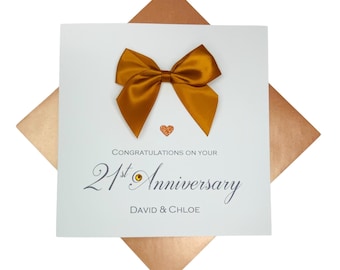 21st Wedding Anniversary Card - Brass 21 Year Twenty First Greeting Card, Gift for Wife Husband Parents - Colour Choice - RE 21