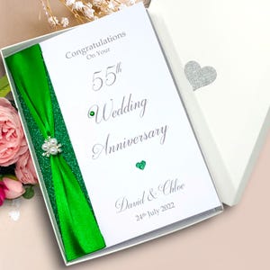 Tarjeta del 55.° aniversario de bodas: tarjeta de felicitación de lujo con motivo del 55.° aniversario de bodas, regalo personalizado para esposa, esposo y padres