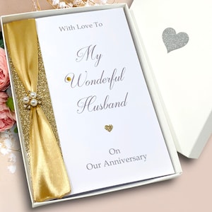 Carte d'anniversaire de mariage pour mari - carte de luxe personnalisée faite à la main, cadeau pour mari partenaire lui 1er 5e 10e 20e 25e 30e 40e 50e