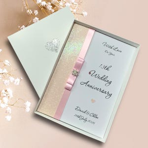 Tarjeta para el 13.º aniversario de bodas - Regalo de encaje para esposa, esposo, novia o novio - 18 colores a elegir - Lazo de lujo